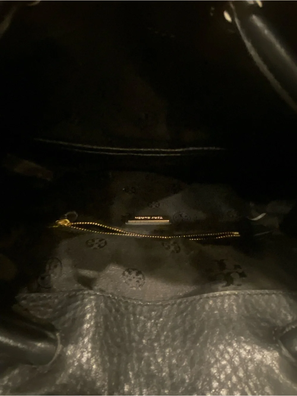 Tory Burch Black Pebbled Leather Backpack with Gold Logo Accent